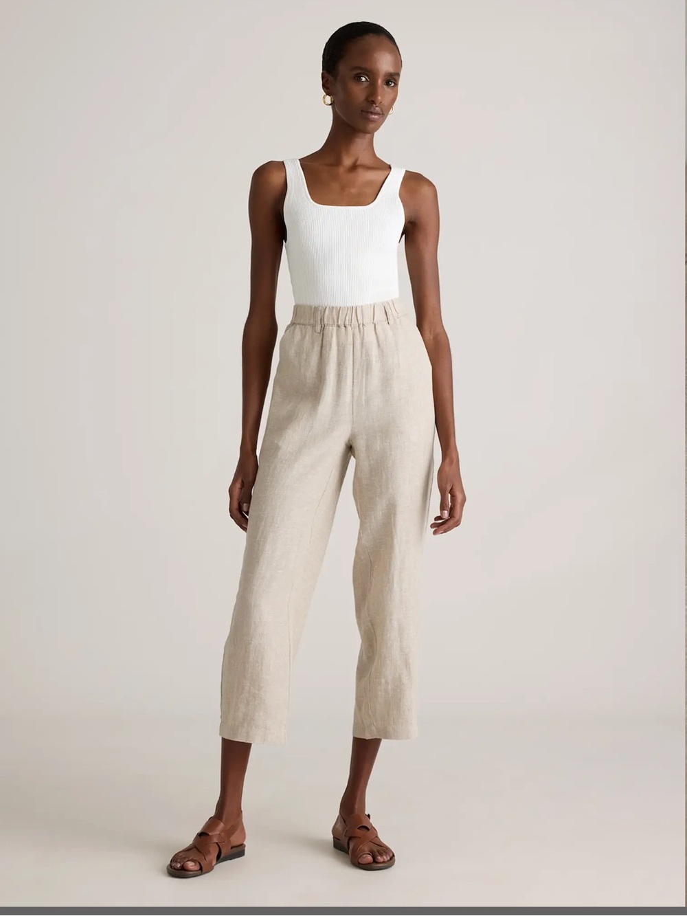 Quince 100% European Linen Pants Flax Beige Large L lightweight luxury preppy